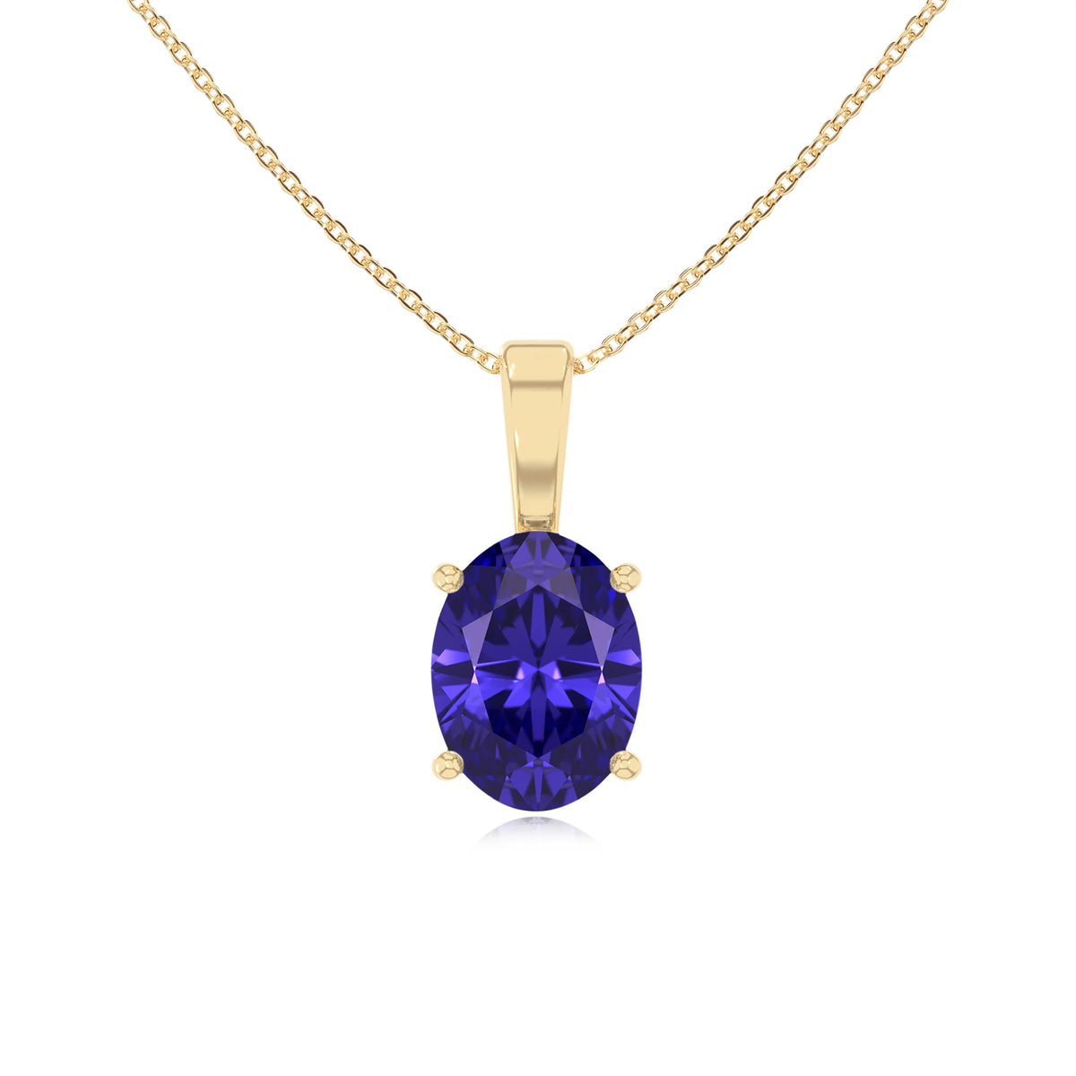 lab grown tanzanite oval solitaire necklaces in yellow gold 