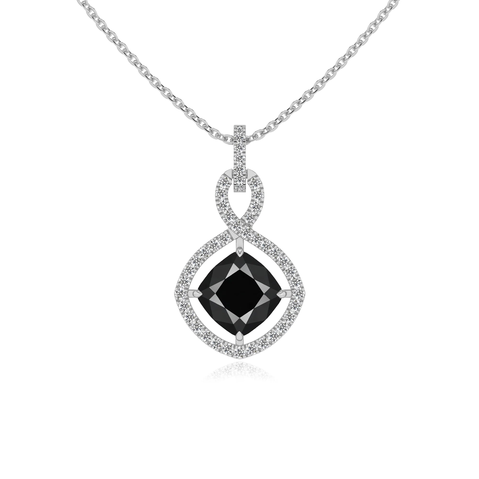 natural black-onyx cushion infinity necklaces in white gold 