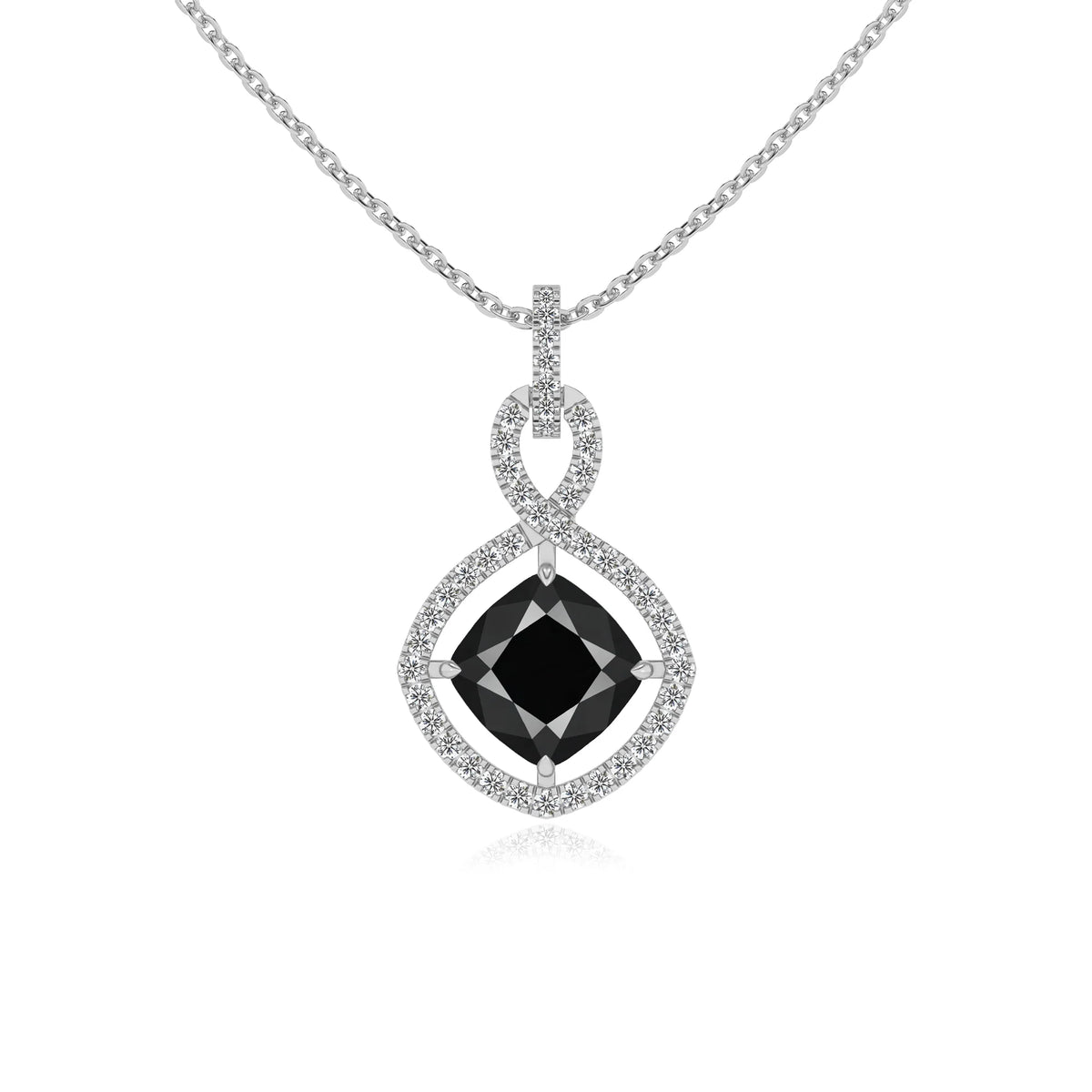 natural black-onyx cushion infinity necklaces in white gold 