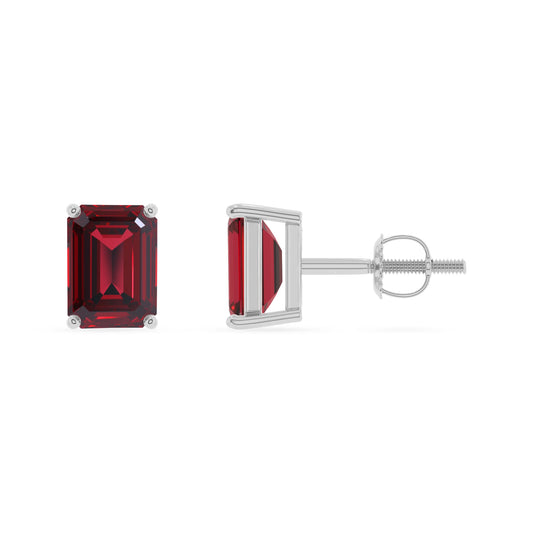lab grown ruby emerald cut stud earrings in platinum 