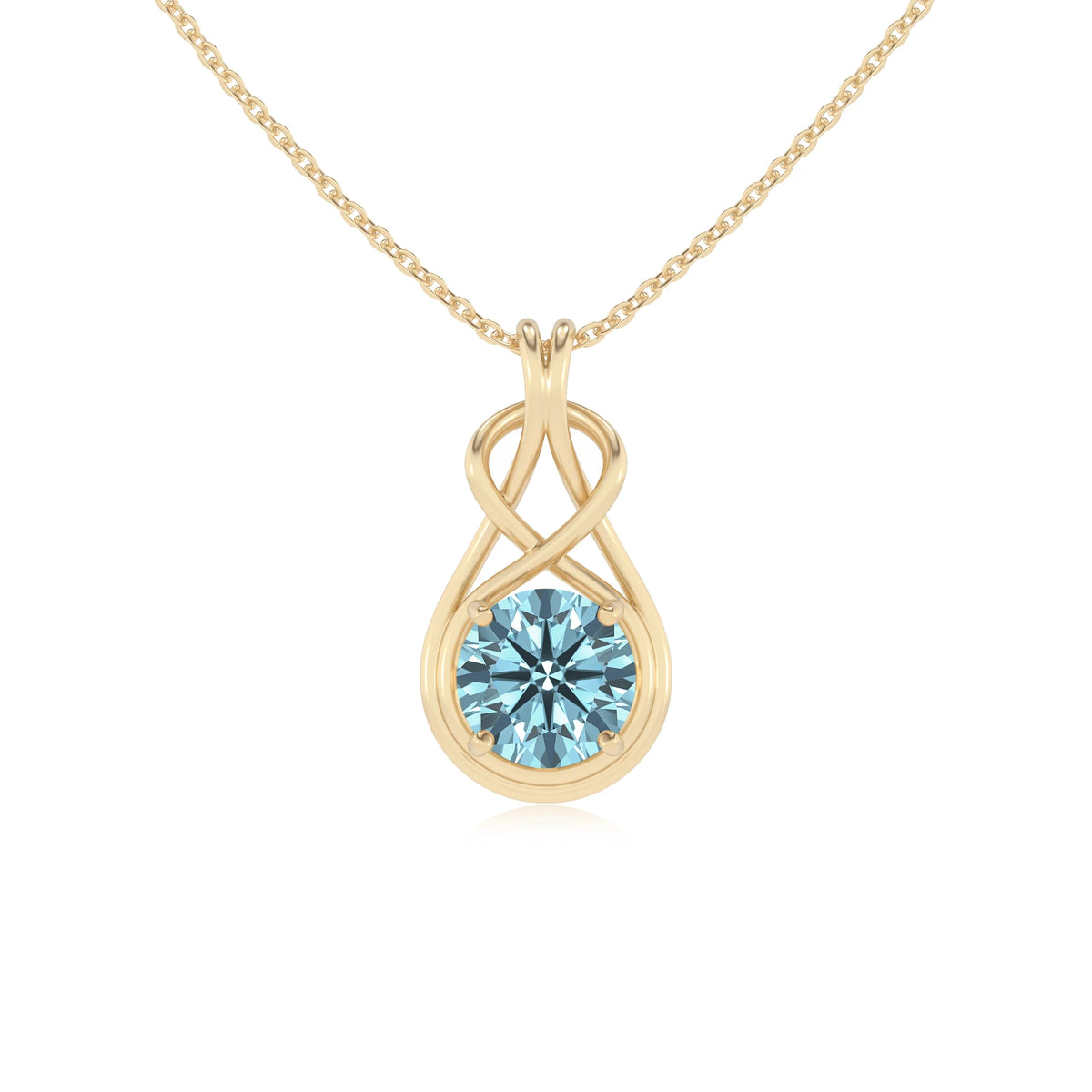 lab grown aquamarine round solitaire necklaces in yellow gold 