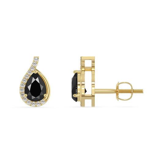 natural black onyx pear stud earrings in yellow gold 