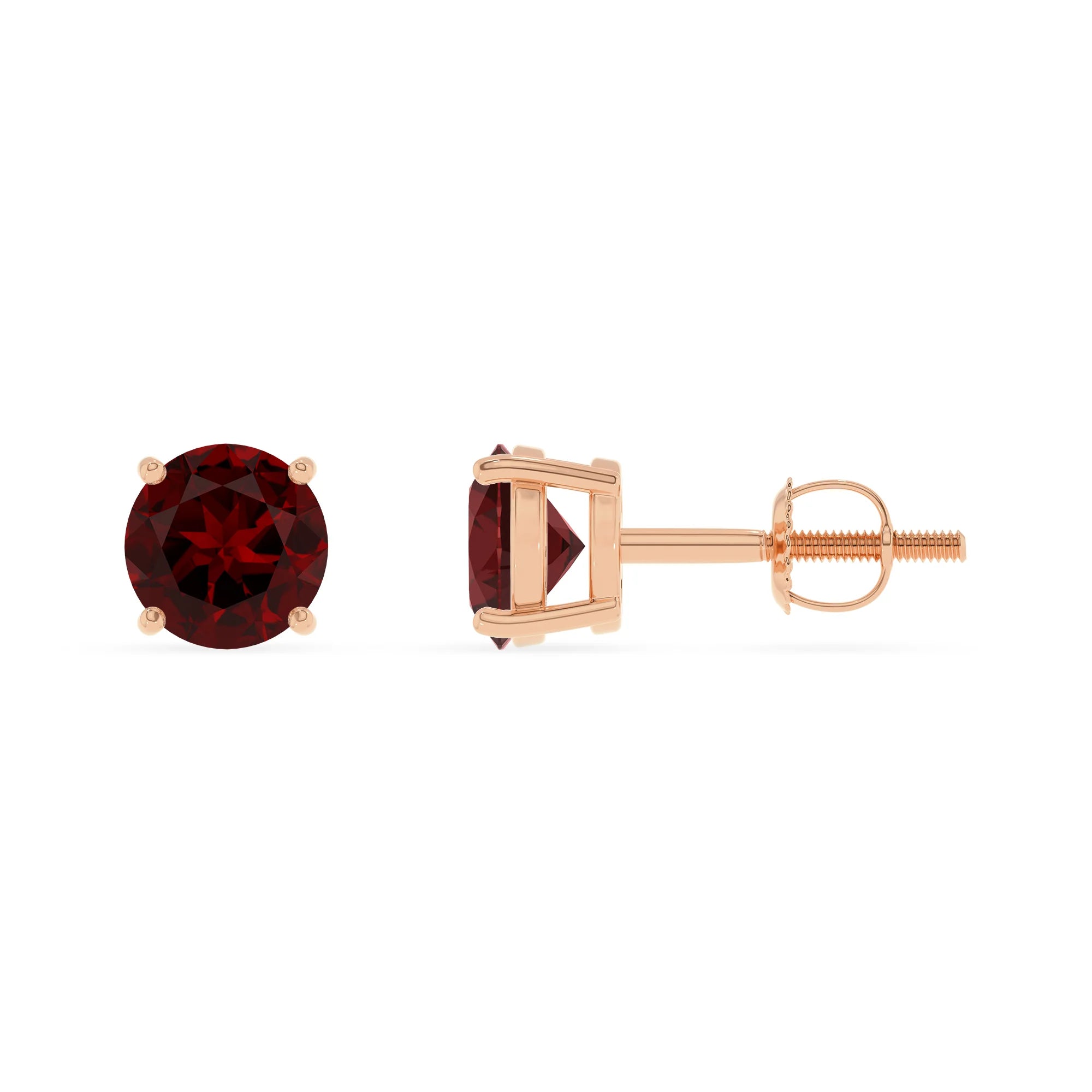 natural garnet round stud earrings in rose gold 