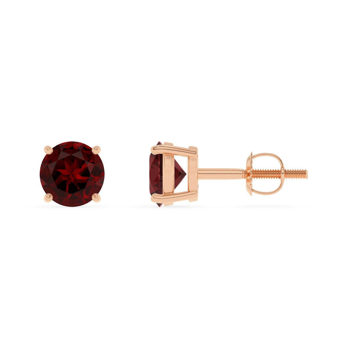 natural garnet round stud earrings in rose gold 