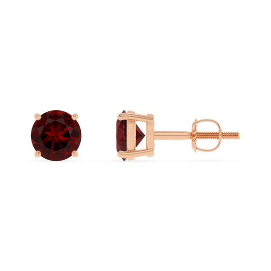natural garnet round stud earrings in rose gold 