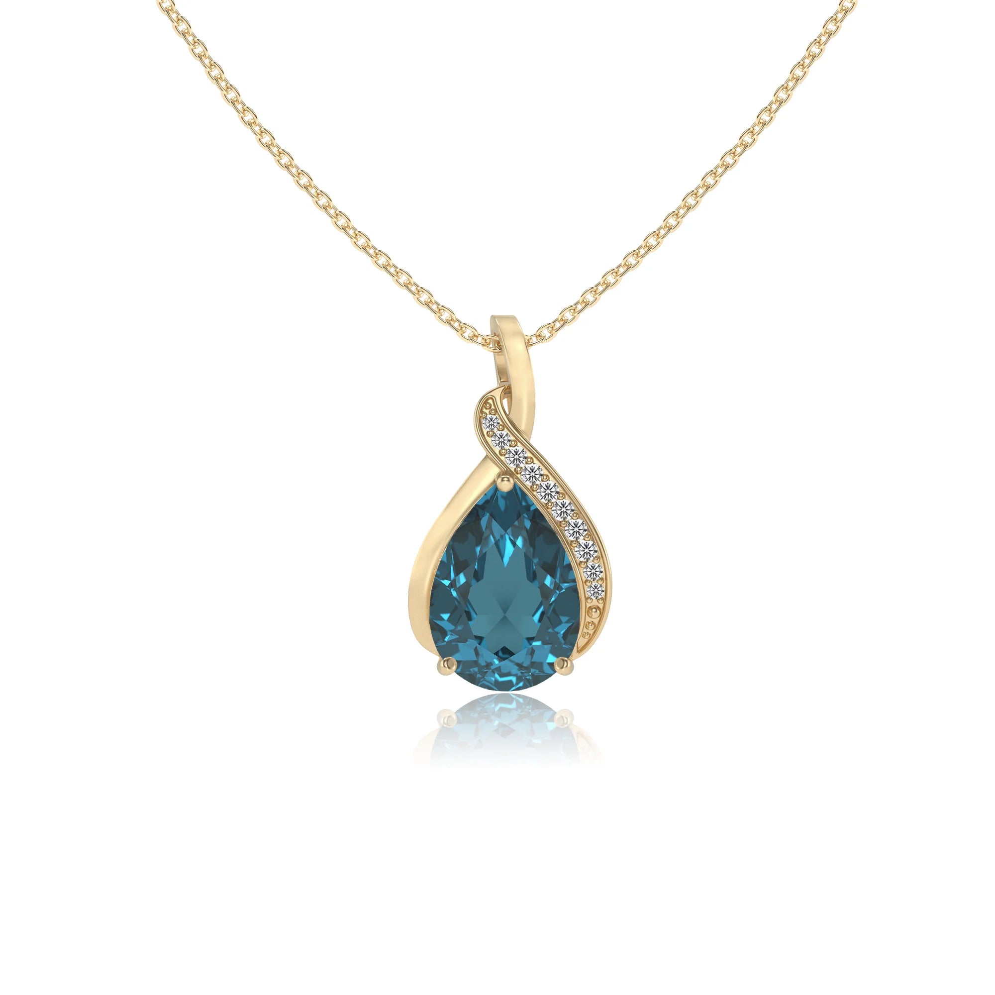 natural london-blue-topaz pear solitaire necklaces in yellow gold 