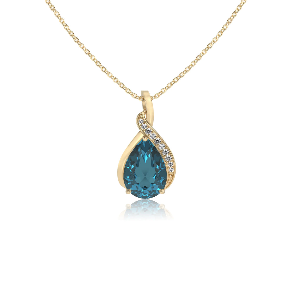 natural london-blue-topaz pear solitaire necklaces in yellow gold 