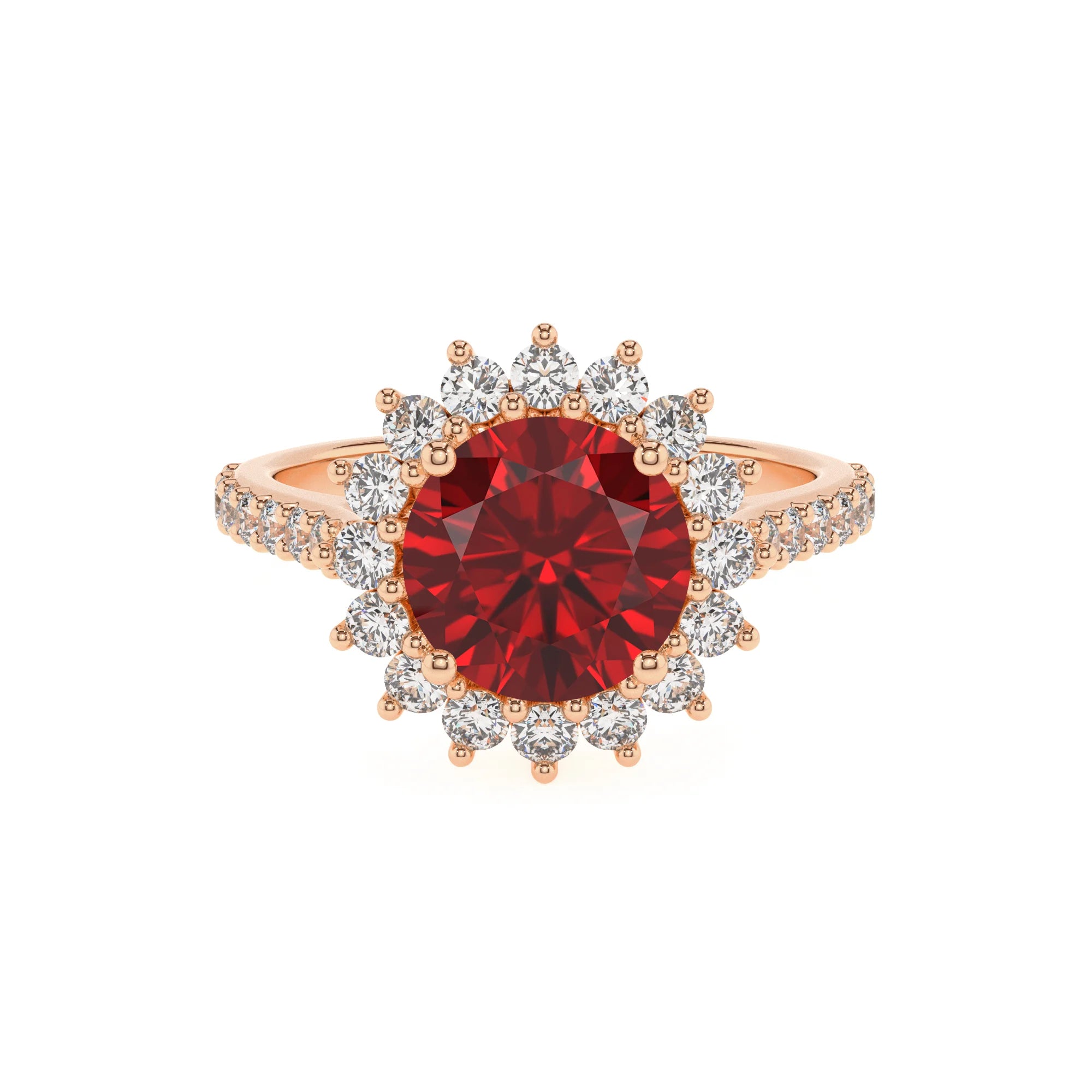 lab grown ruby round solitaire rings in rose gold 