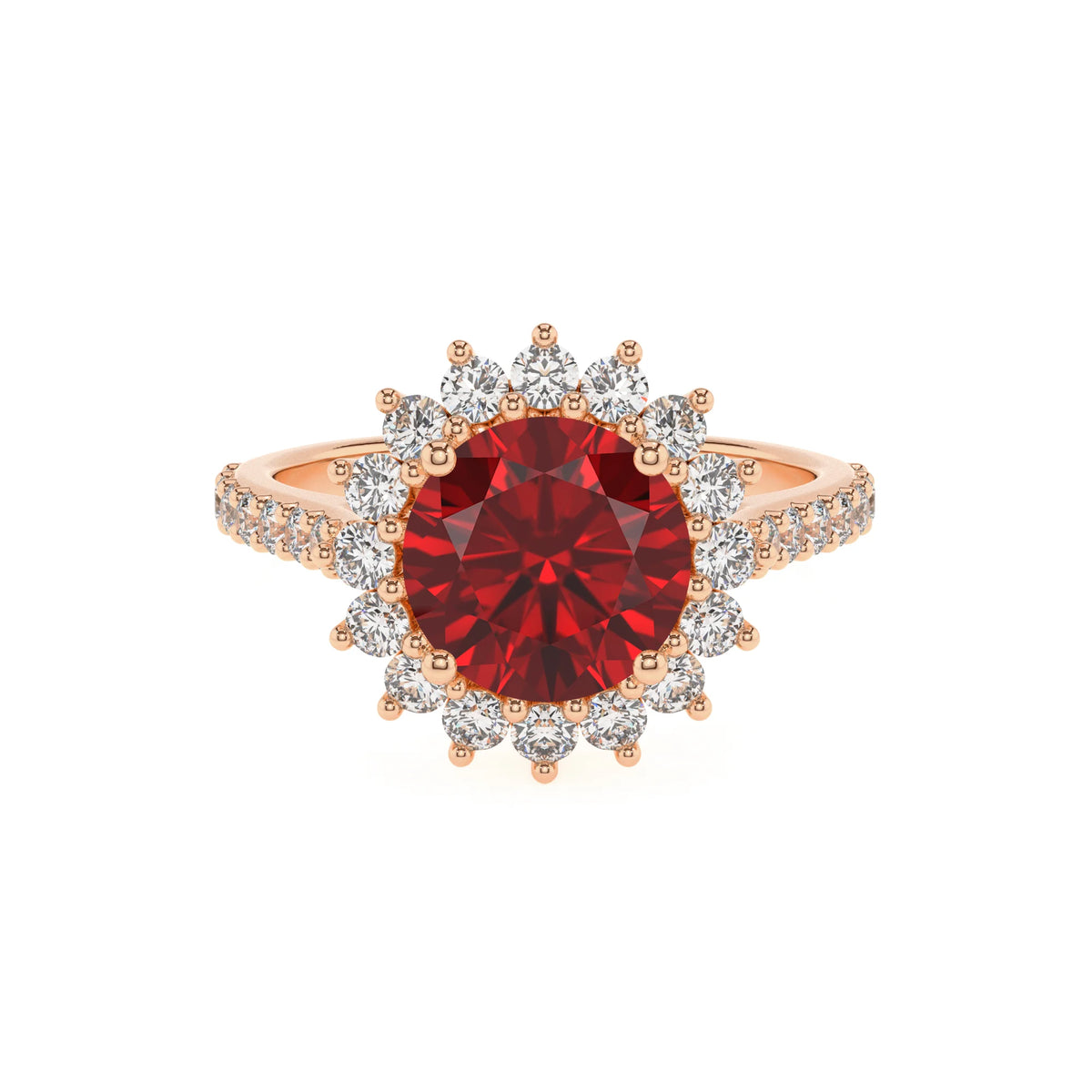 lab grown ruby round solitaire rings in rose gold 