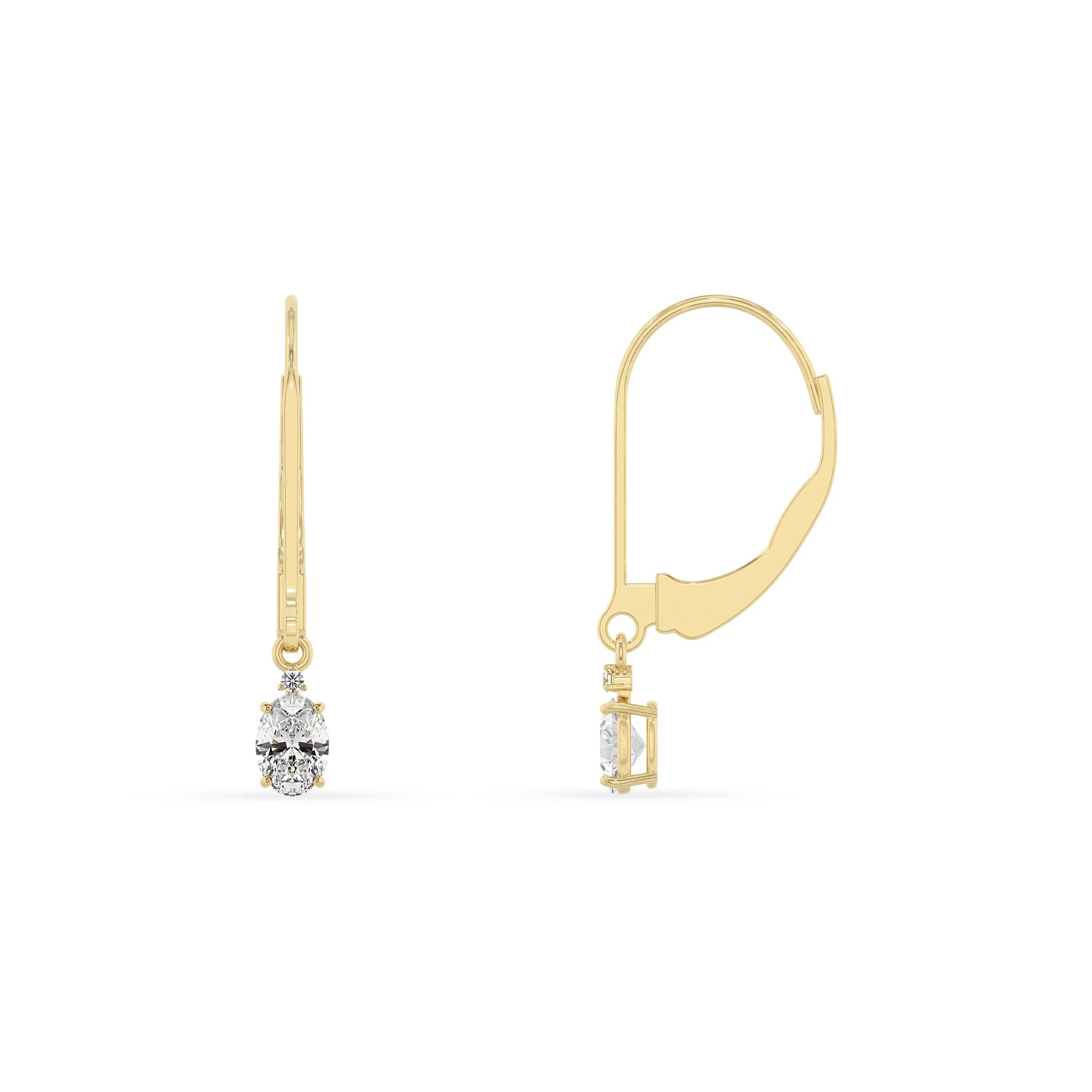 lab grown moissanite oval drop earrings in yellow gold 