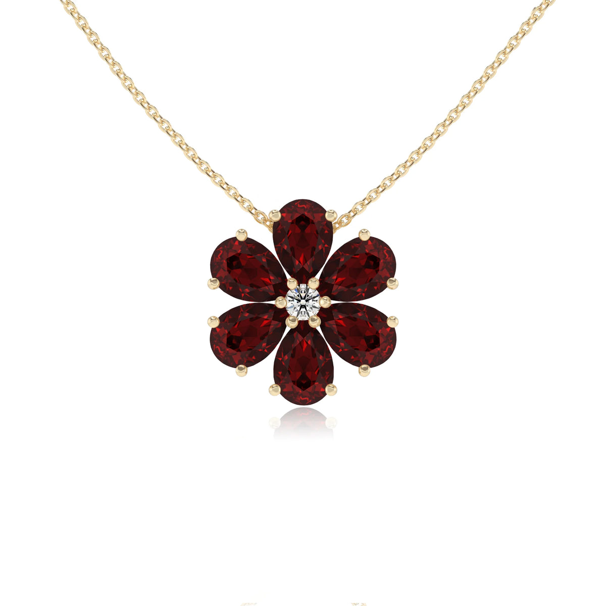 natural garnet pear solitaire necklaces in yellow gold 
