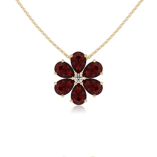 natural garnet pear solitaire necklaces in yellow gold 