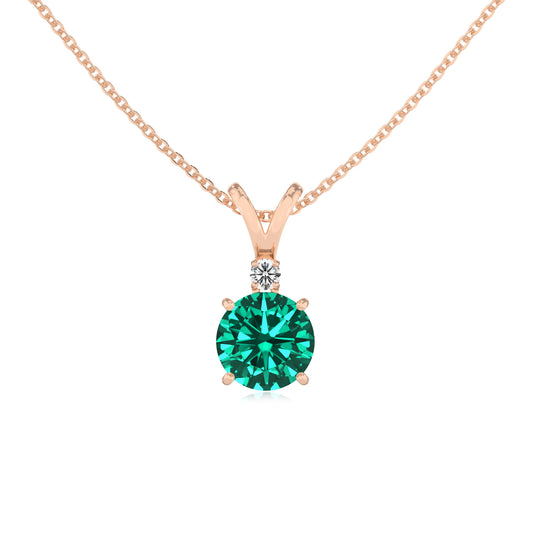 lab grown emerald round solitaire v-bale necklaces in rose gold 