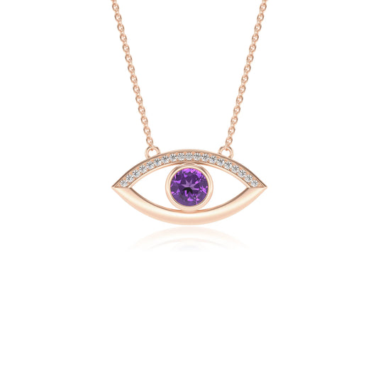 lab grown amethyst round solitaire necklaces in rose gold 