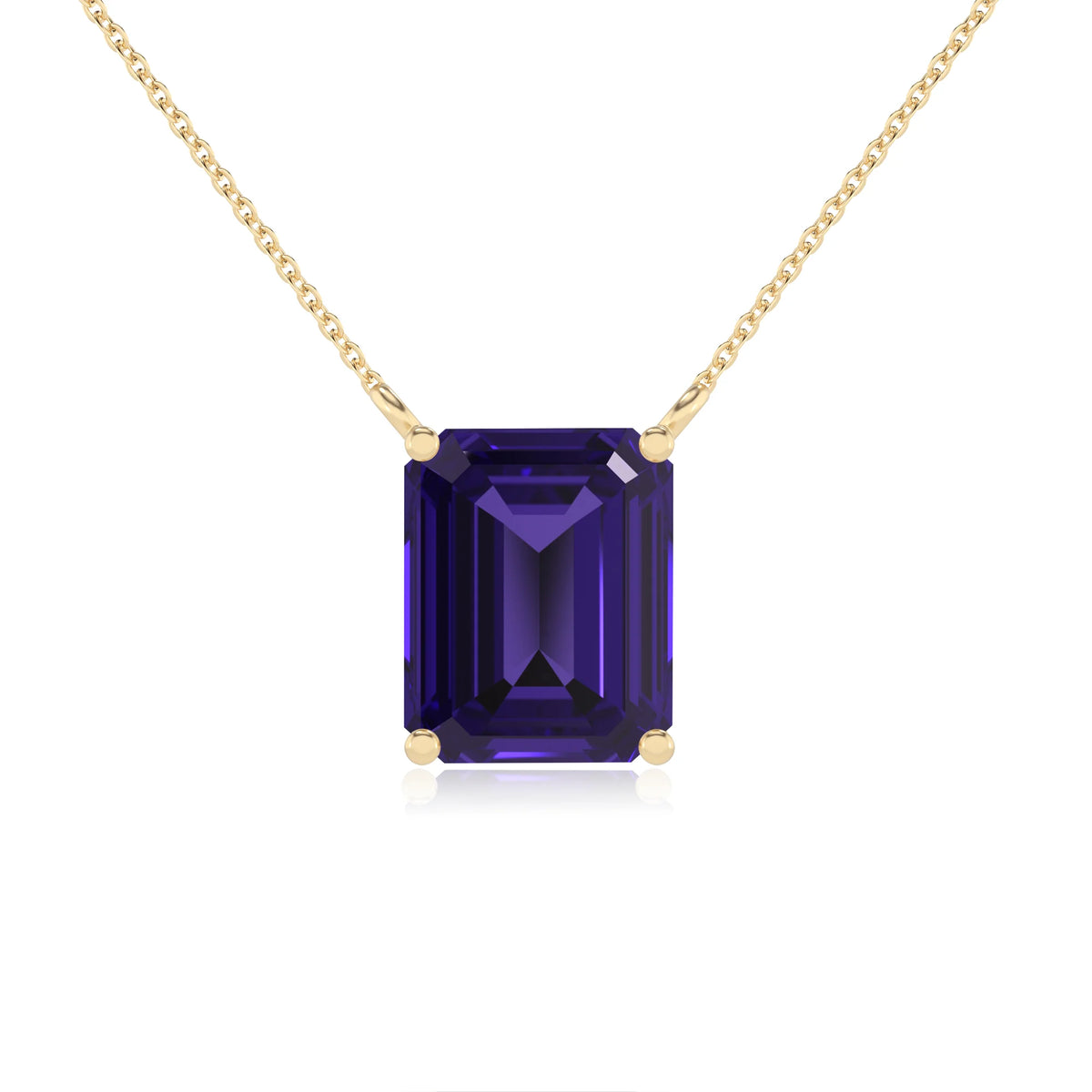 lab grown tanzanite emerald cut solitaire necklaces in yellow gold 