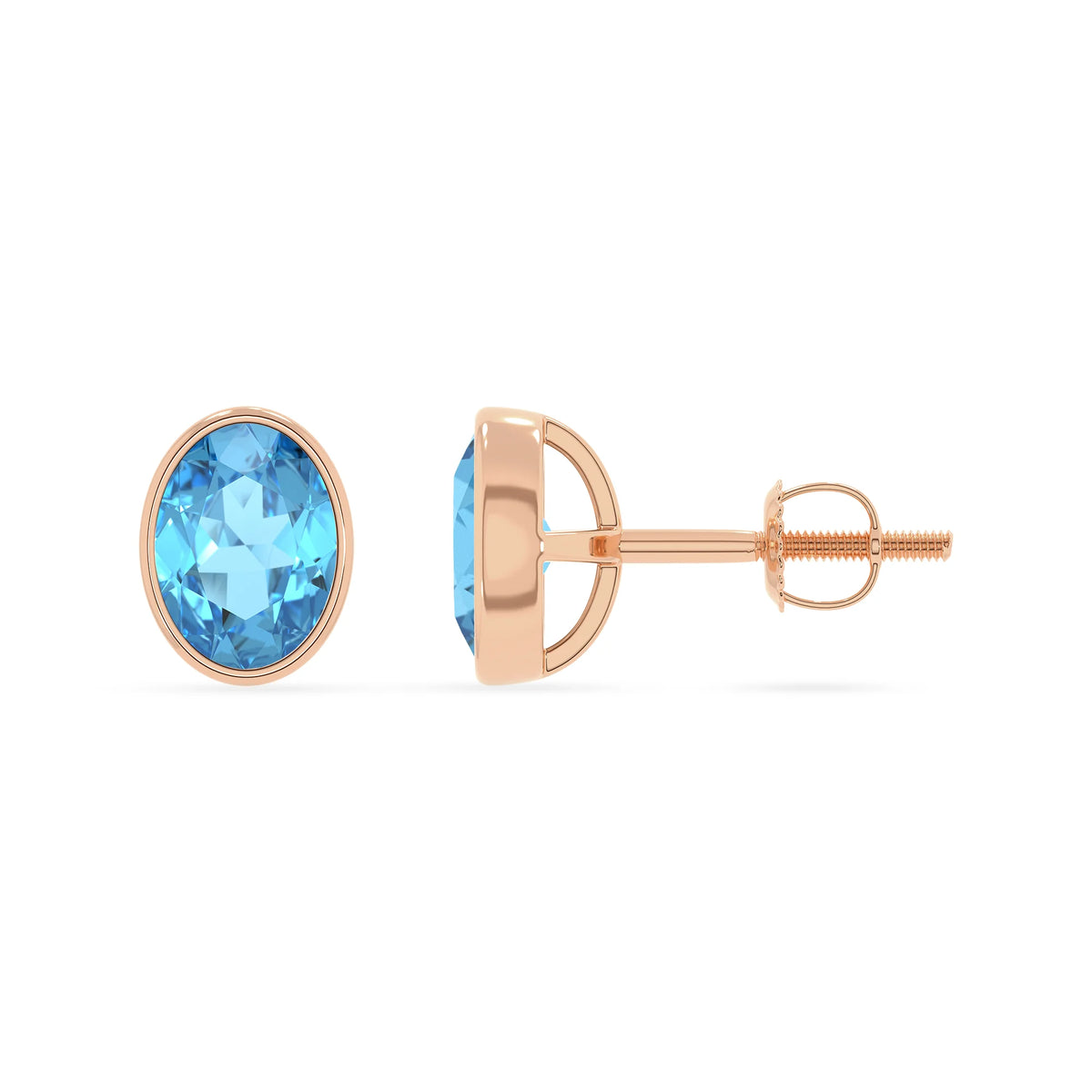 natural swiss blue topaz oval stud earrings in rose gold 