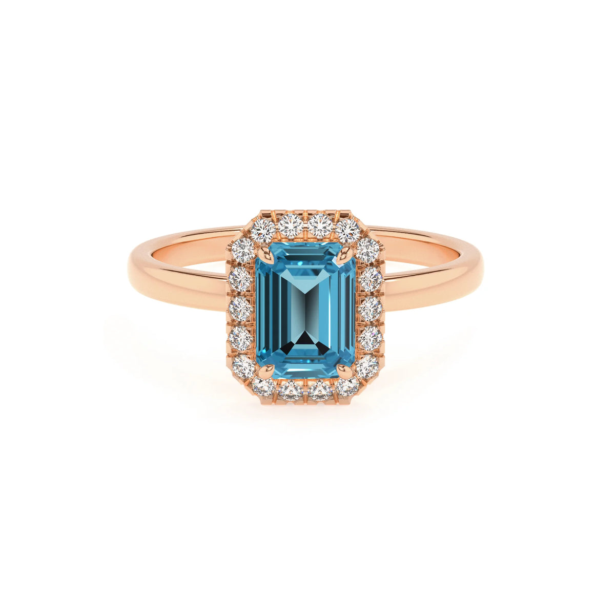 natural swiss-blue-topaz emerald cut solitaire rings in rose gold 