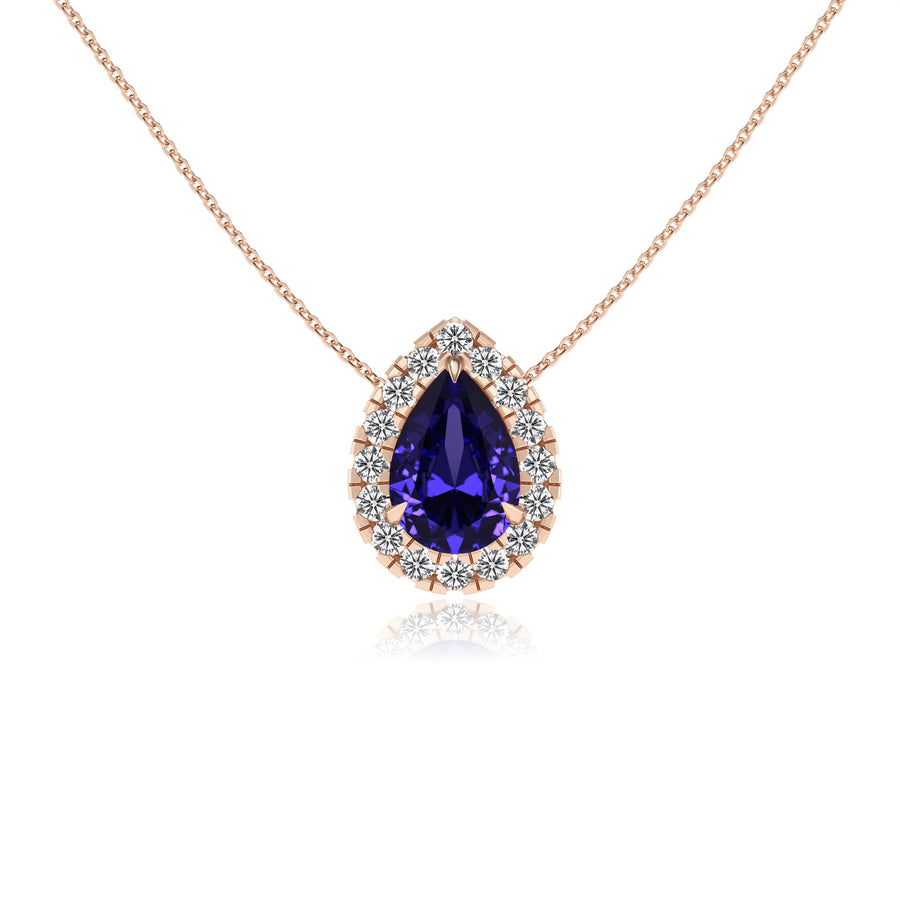 lab grown tanzanite pear solitaire necklaces in rose gold 