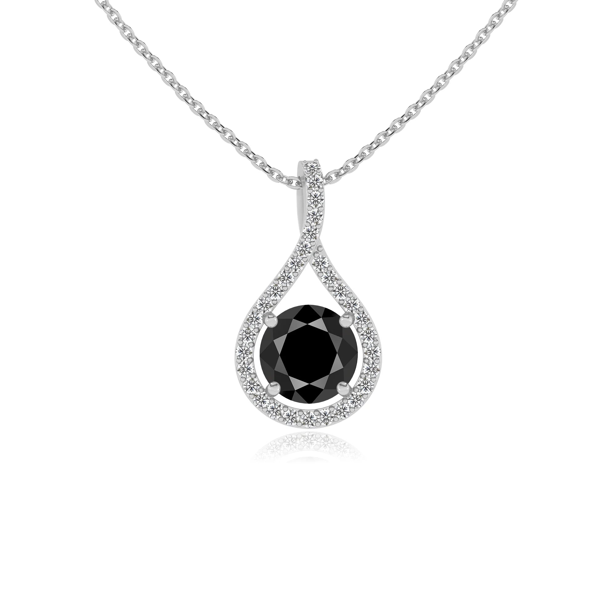 natural black-onyx round solitaire necklaces in white gold 