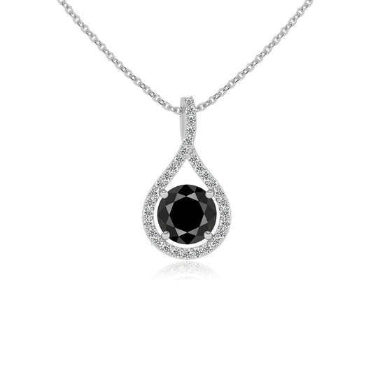 natural black-onyx round solitaire necklaces in white gold 