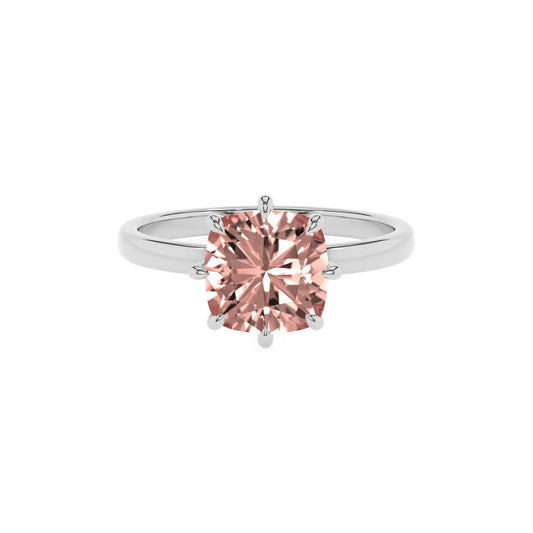 lab grown morganite cushion solitaire rings in white gold 