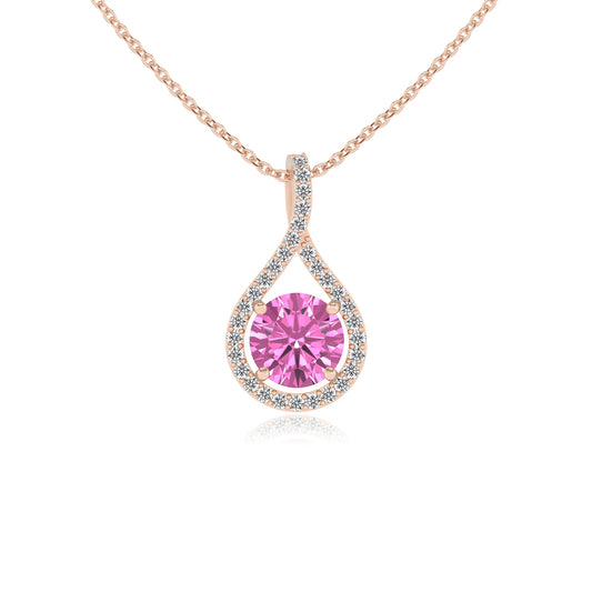 lab grown pink-sapphire round solitaire necklaces in rose gold 