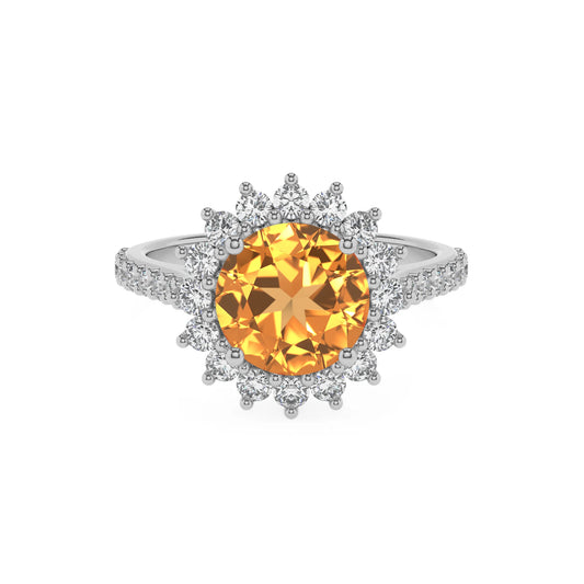 lab grown citrine round solitaire rings in sterling silver 