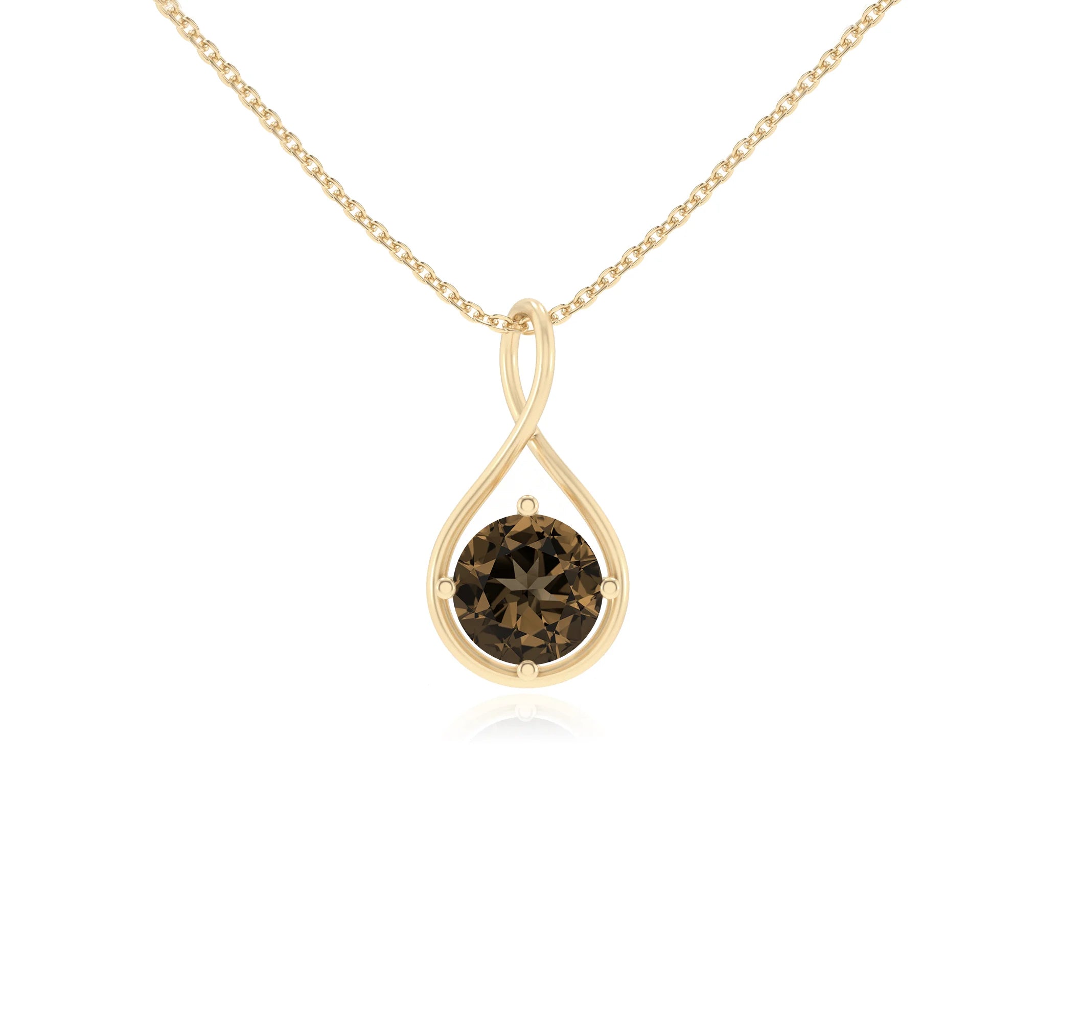 natural smoky-quartz round solitaire necklaces in yellow gold 
