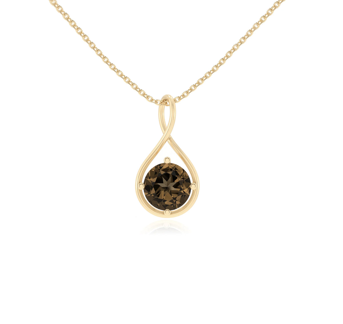 natural smoky-quartz round solitaire necklaces in yellow gold 