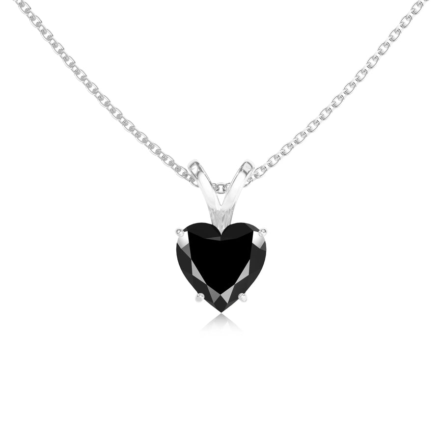 natural black-onyx heart solitaire v-bale necklaces in white gold 
