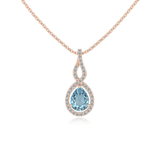 lab grown aquamarine pear necklaces in rose gold 