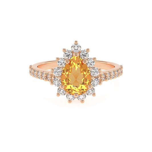 lab grown citrine pear solitaire rings in rose gold 