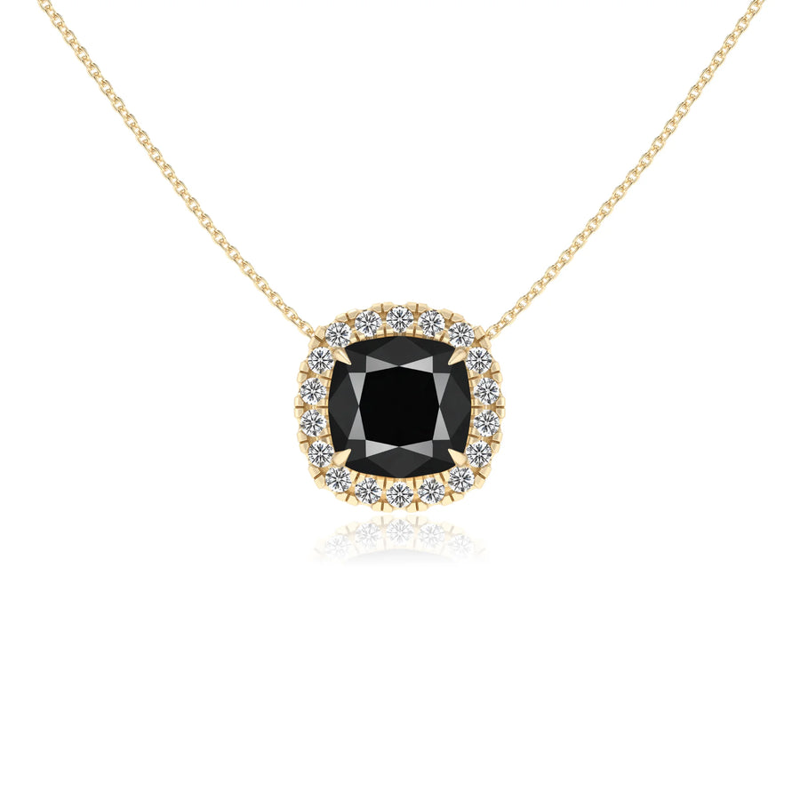 natural black onyx cushion solitaire necklaces in yellow gold 