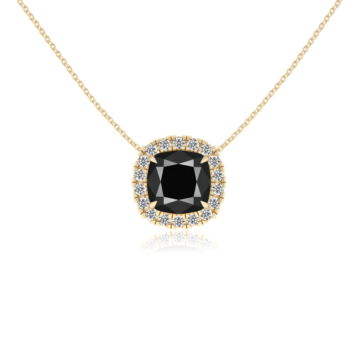 natural black onyx cushion solitaire necklaces in yellow gold 