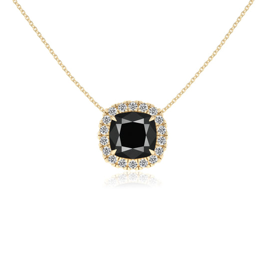 natural black onyx cushion solitaire necklaces in yellow gold 