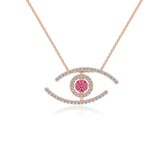 lab grown pink-tourmaline round solitaire necklaces in rose gold 