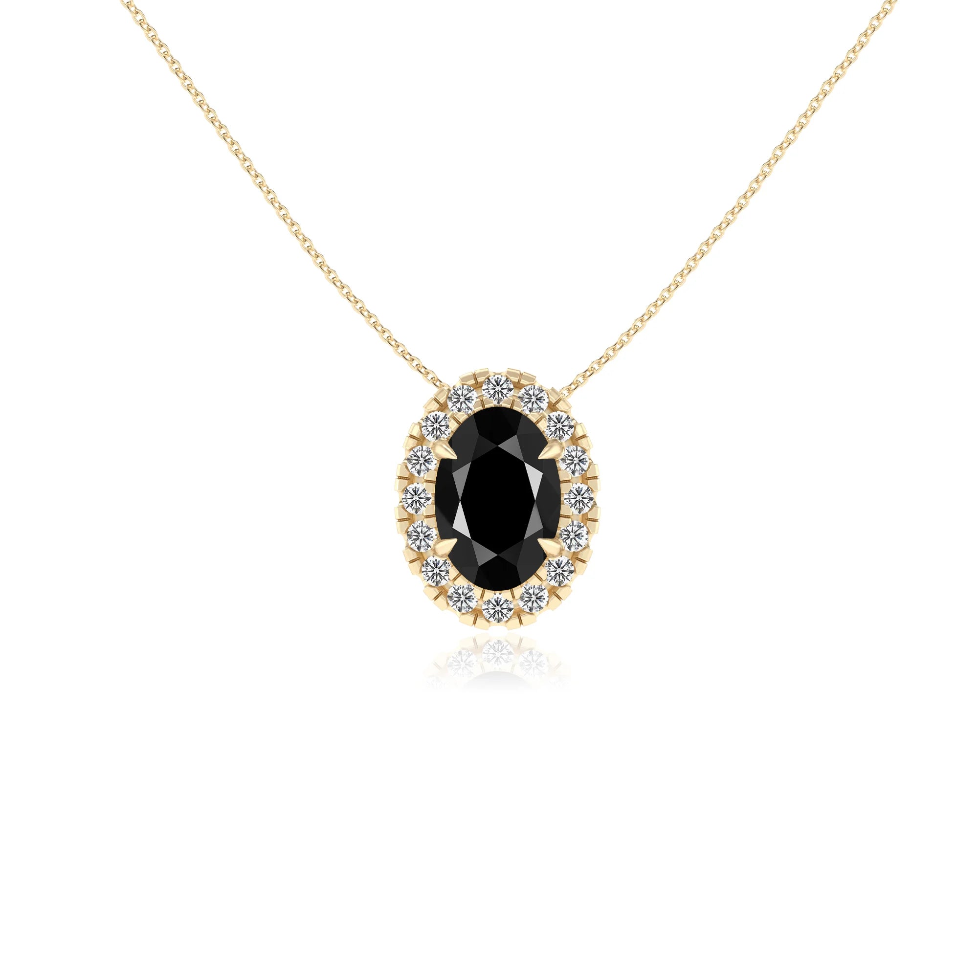 natural black onyx oval solitaire necklaces in yellow gold 
