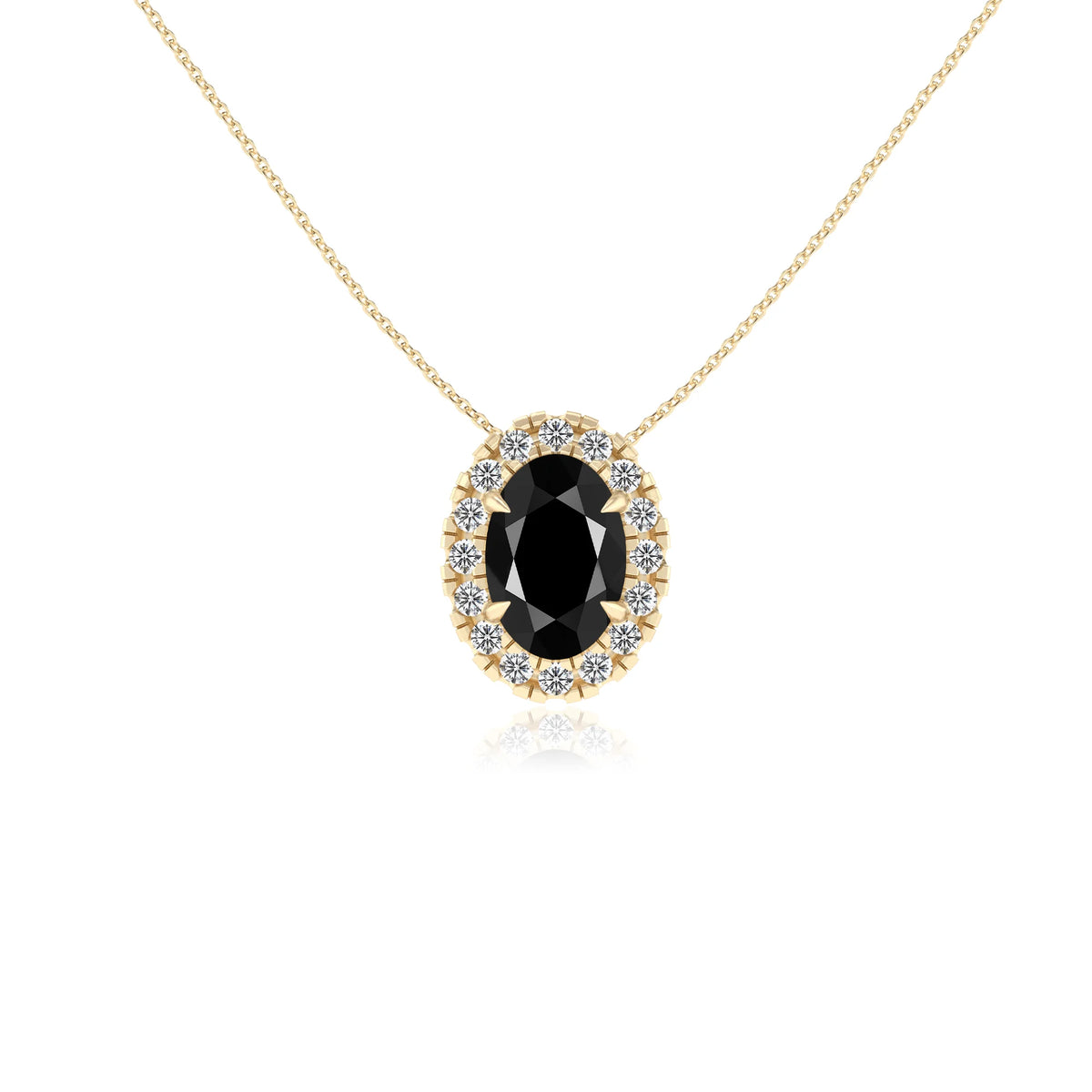 natural black onyx oval solitaire necklaces in yellow gold 
