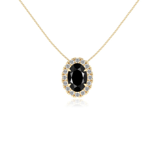 natural black onyx oval solitaire necklaces in yellow gold 