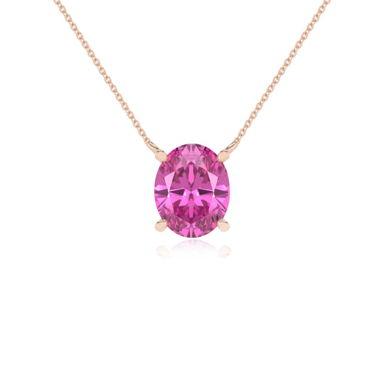lab grown pink-sapphire oval solitaire necklaces in rose gold 