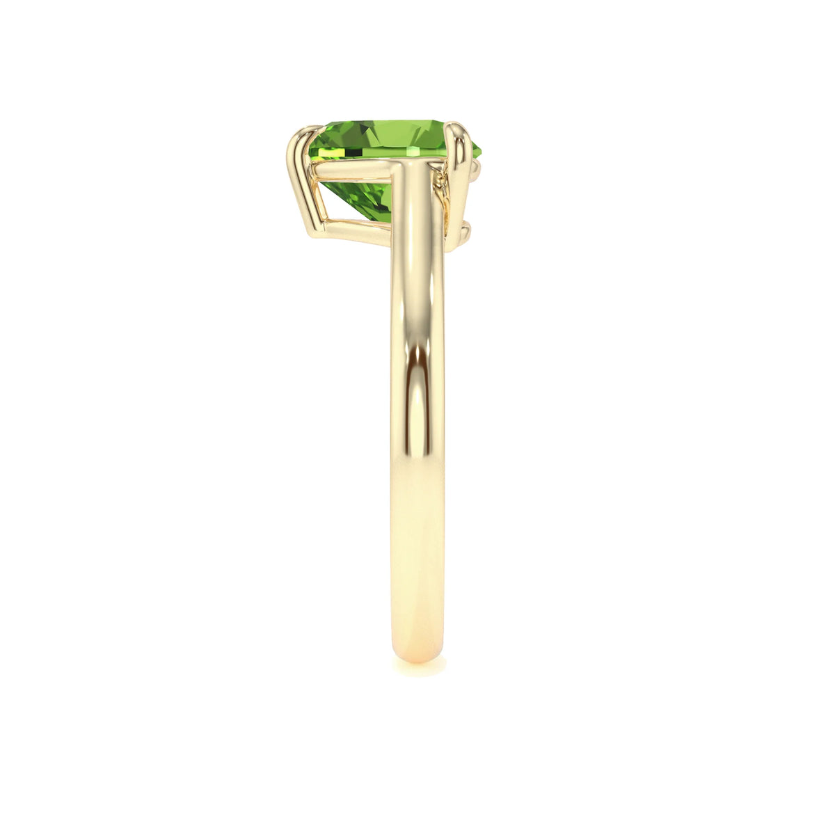 natural peridot heart solitaire rings in yellow gold 