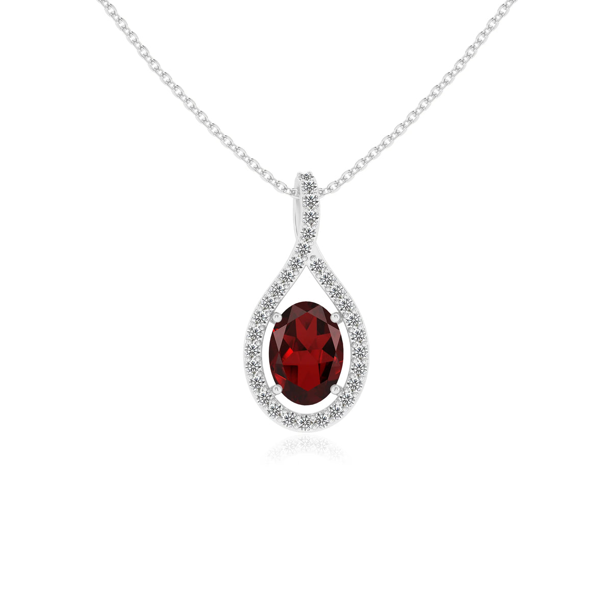 natural garnet oval solitaire necklaces in white gold 