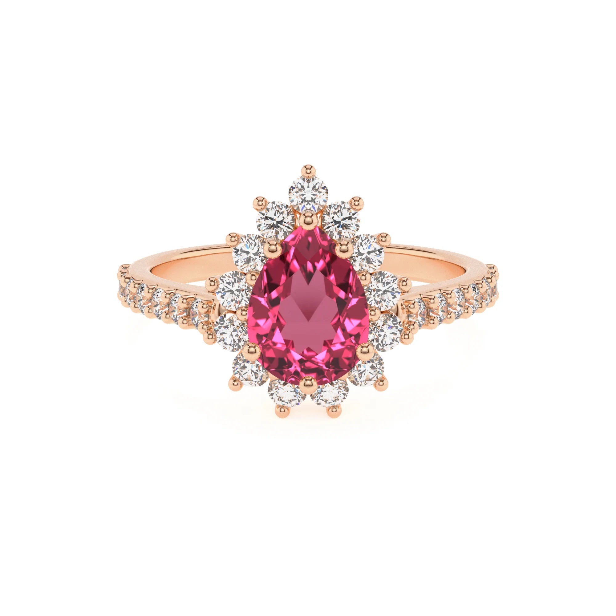 lab grown pink-tourmaline pear solitaire rings in rose gold 