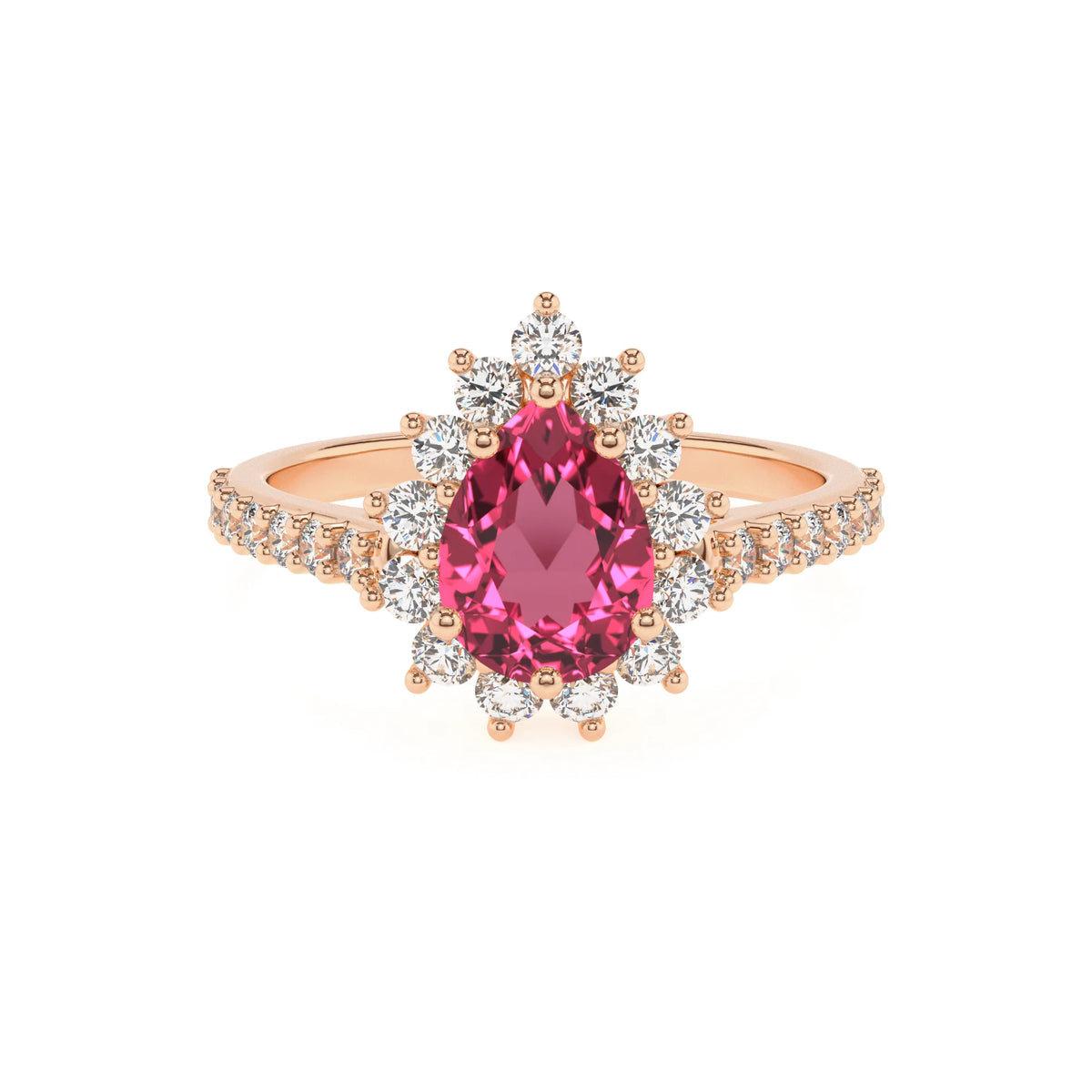 lab grown pink-tourmaline pear solitaire rings in rose gold 