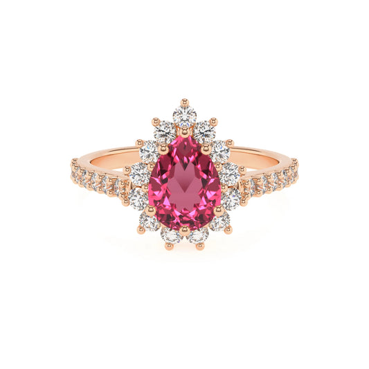lab grown pink-tourmaline pear solitaire rings in rose gold 