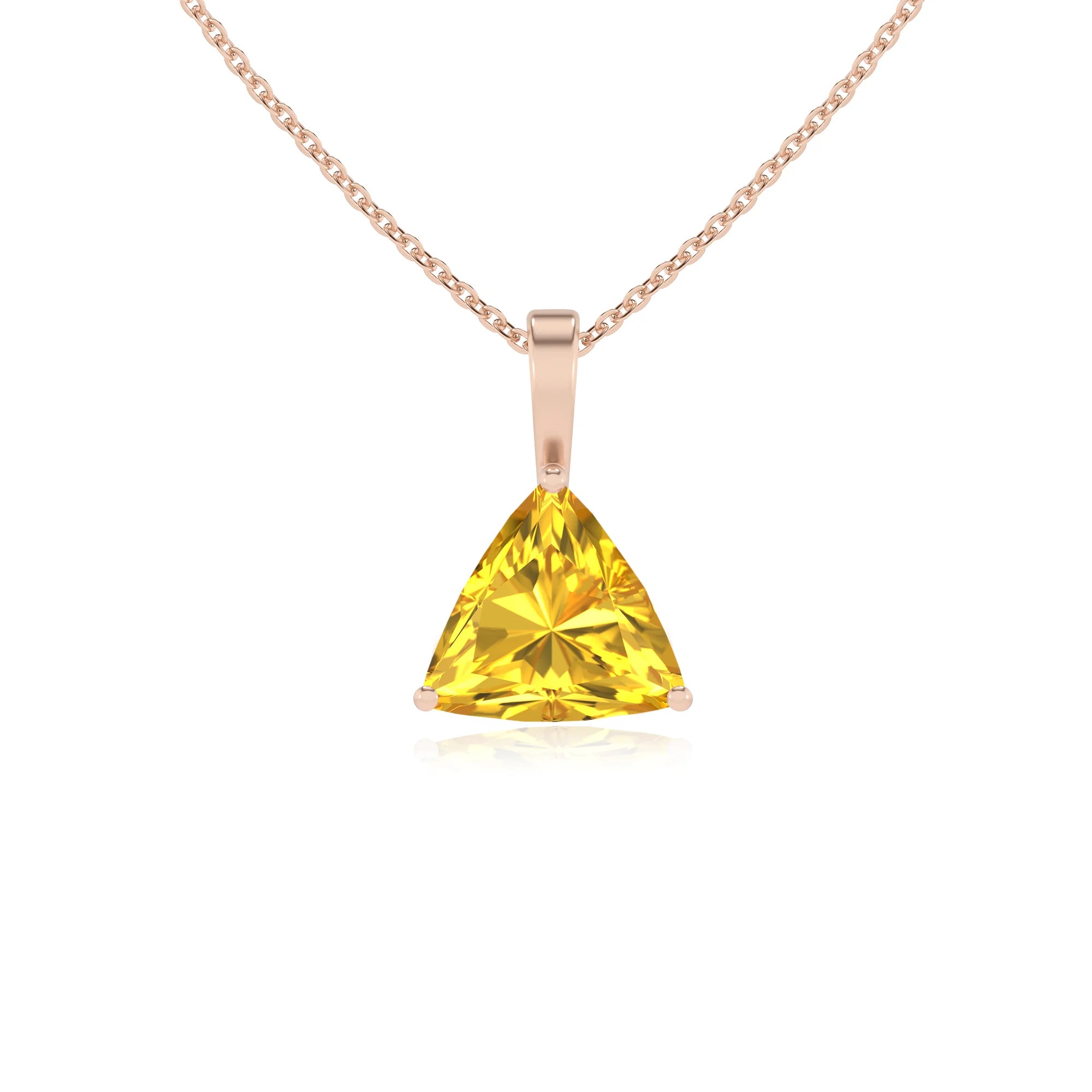 lab grown yellow-sapphire trillion solitaire necklaces in rose gold 