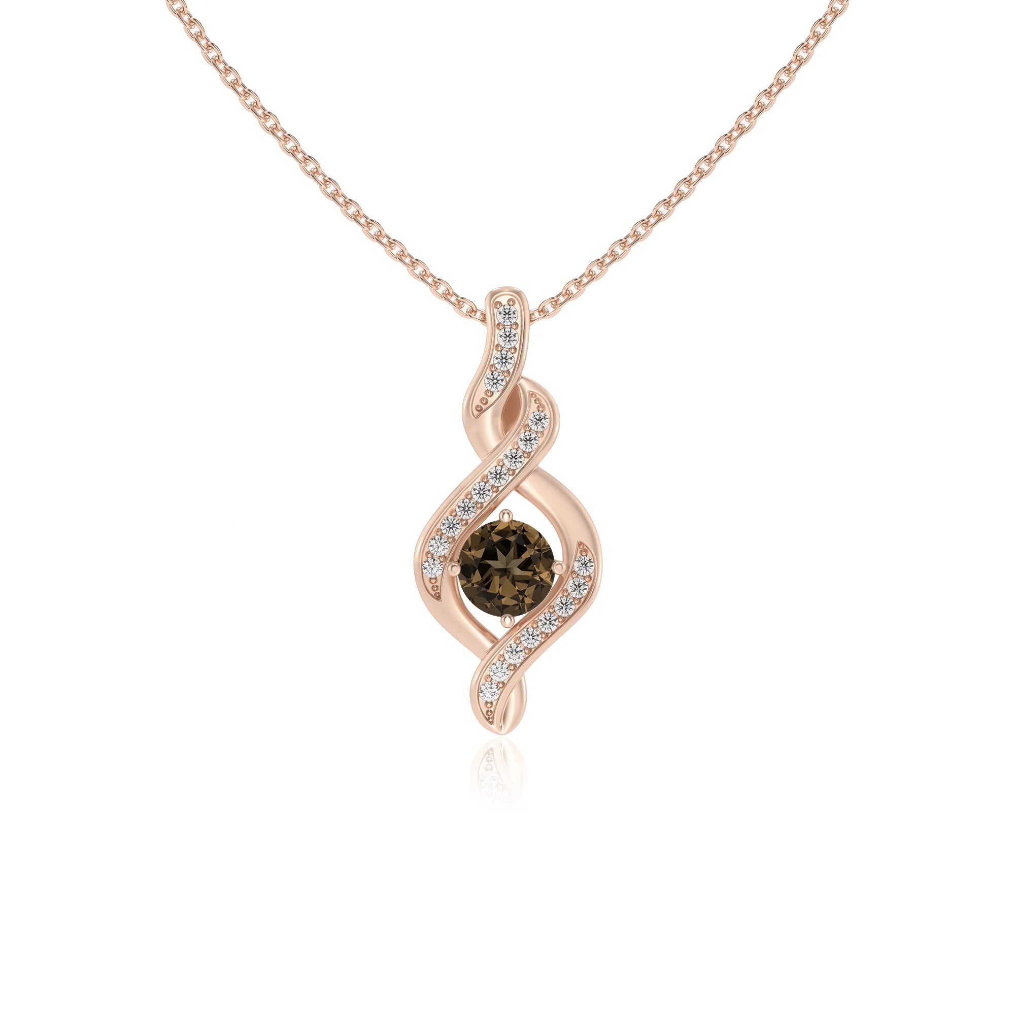 natural smoky-quartz round solitaire necklaces in rose gold 