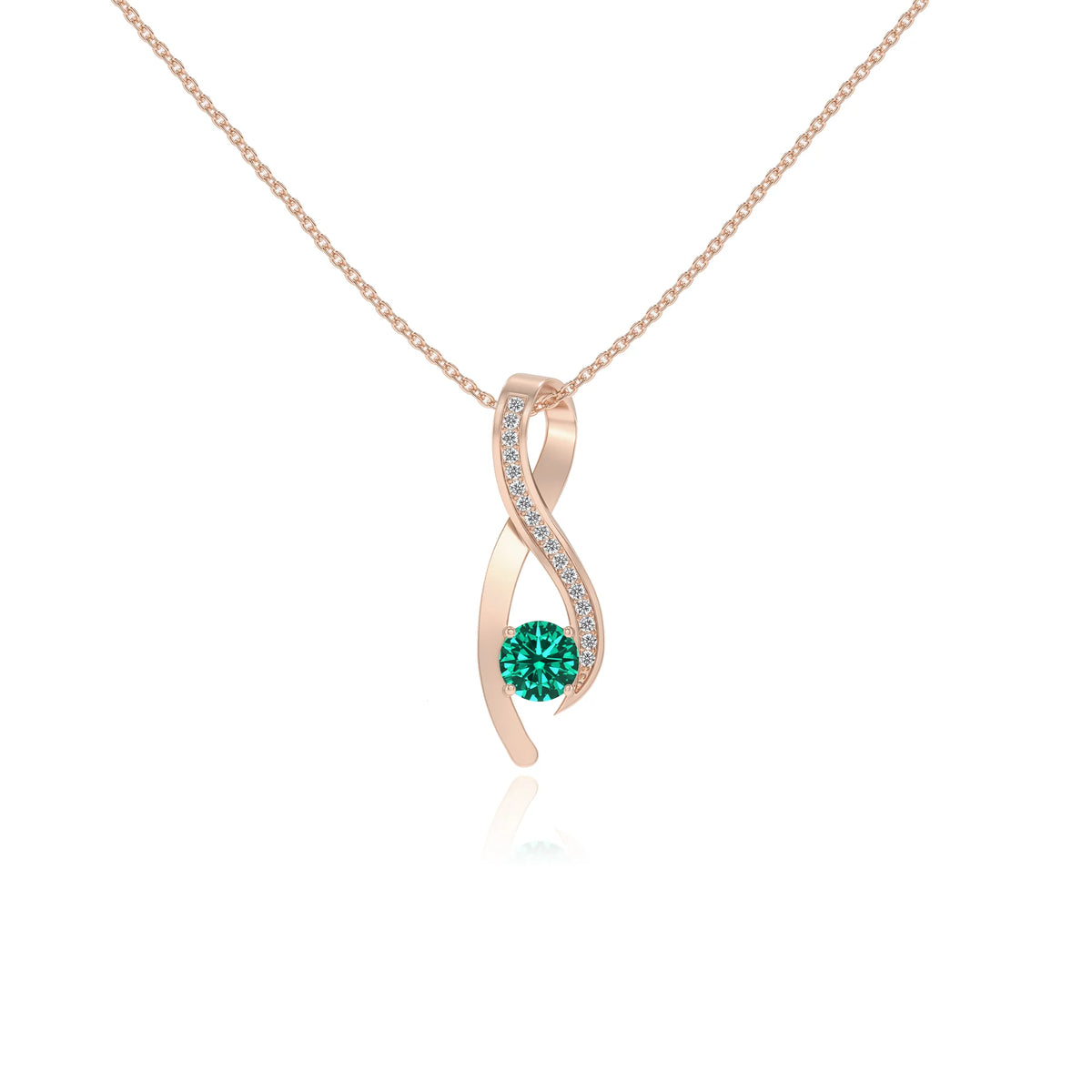 lab grown emerald round solitaire necklaces in rose gold 