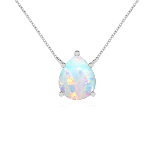 lab grown opal pear solitaire necklaces in white gold 