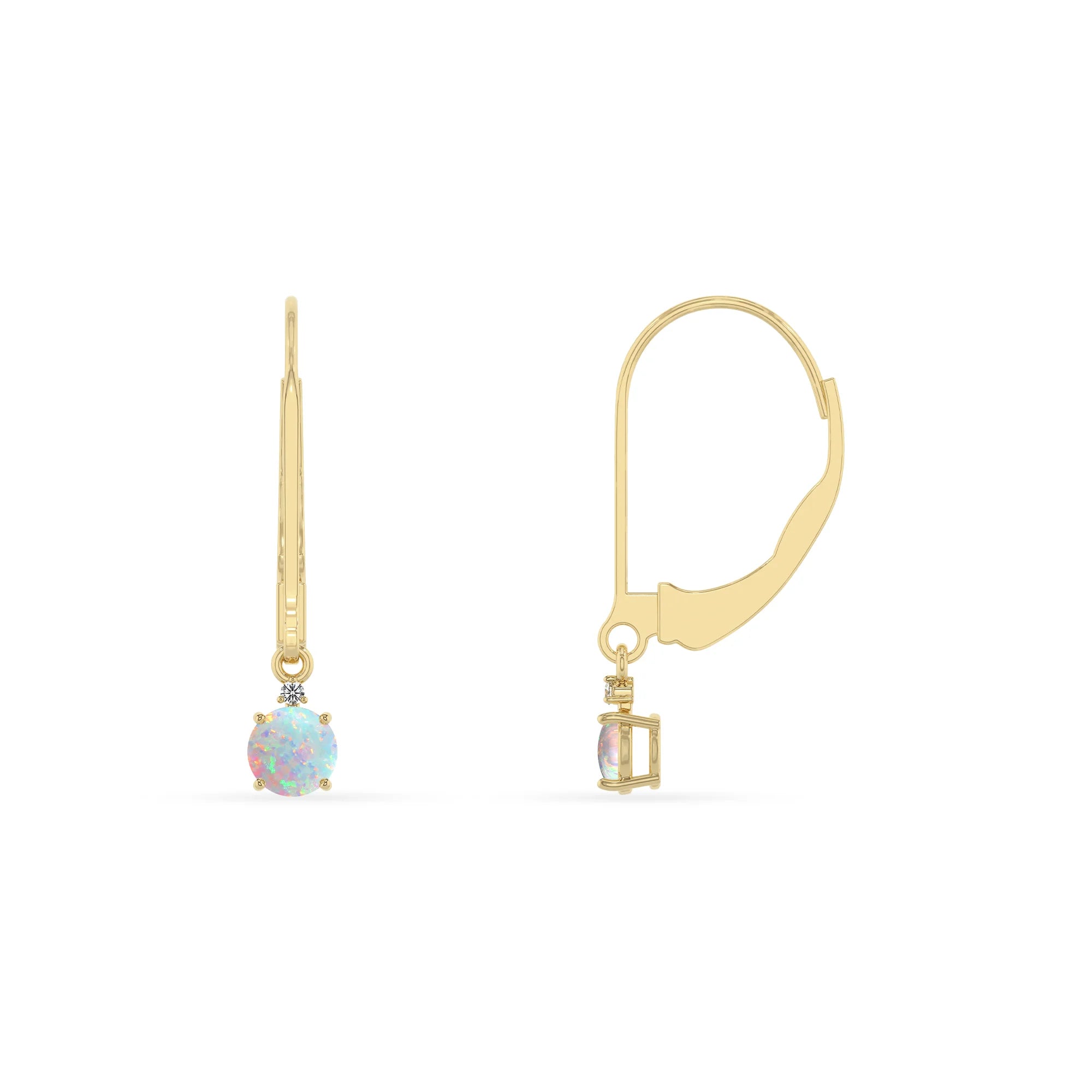 lab grown opal round drop earrings in yellow gold 